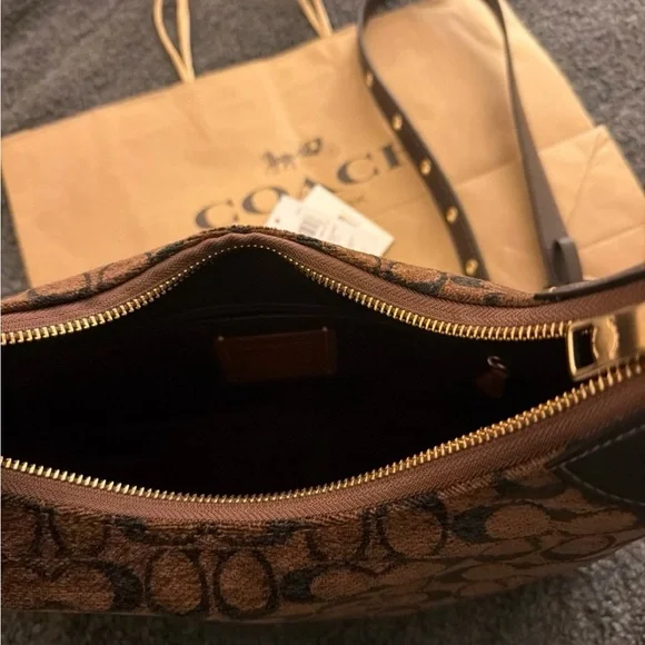 Coach Brown Signature Jacquard Hobo Shoulder Bag with Dark Trim - Picture 3 of 7